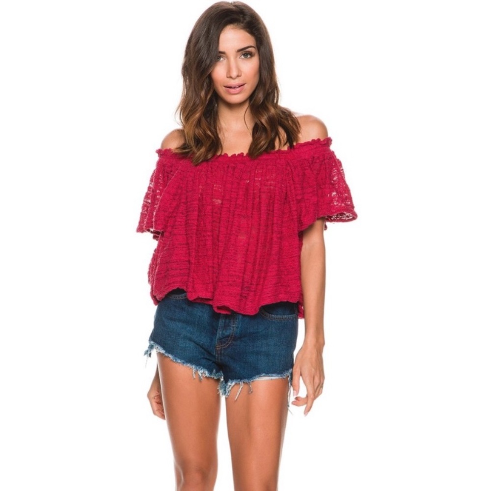 Free People Woven Off the Shoulder Stretch Shirt
